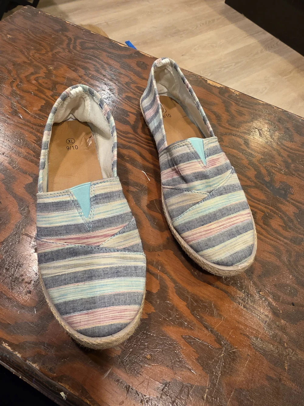 Striped Slip-On Espadrilles in Pastel Blue & Pink